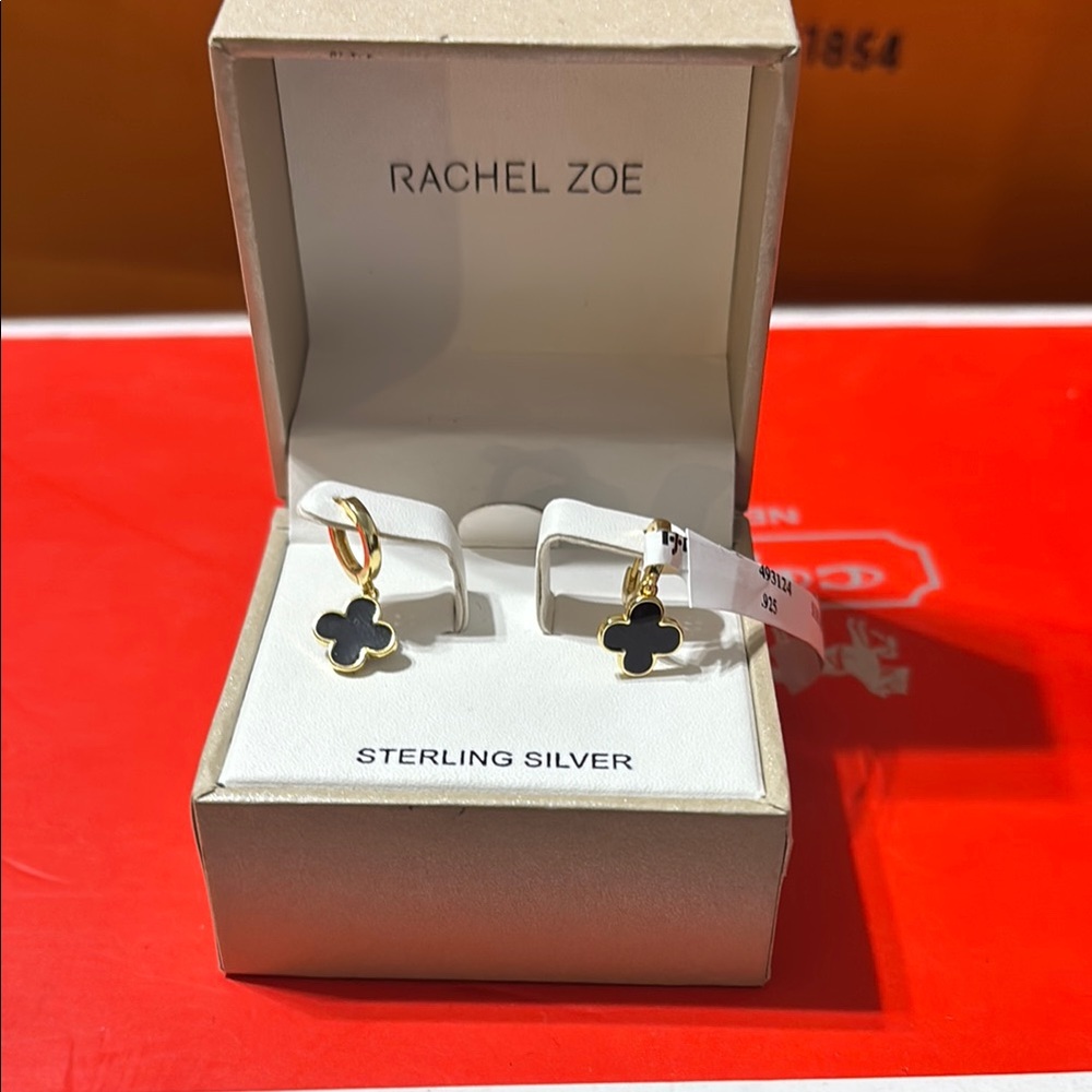 Rachel Zoe Gold and Black Clover Earrings